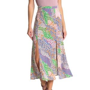 TopShop Austin Patchwork Floral Slit Midi Skirt